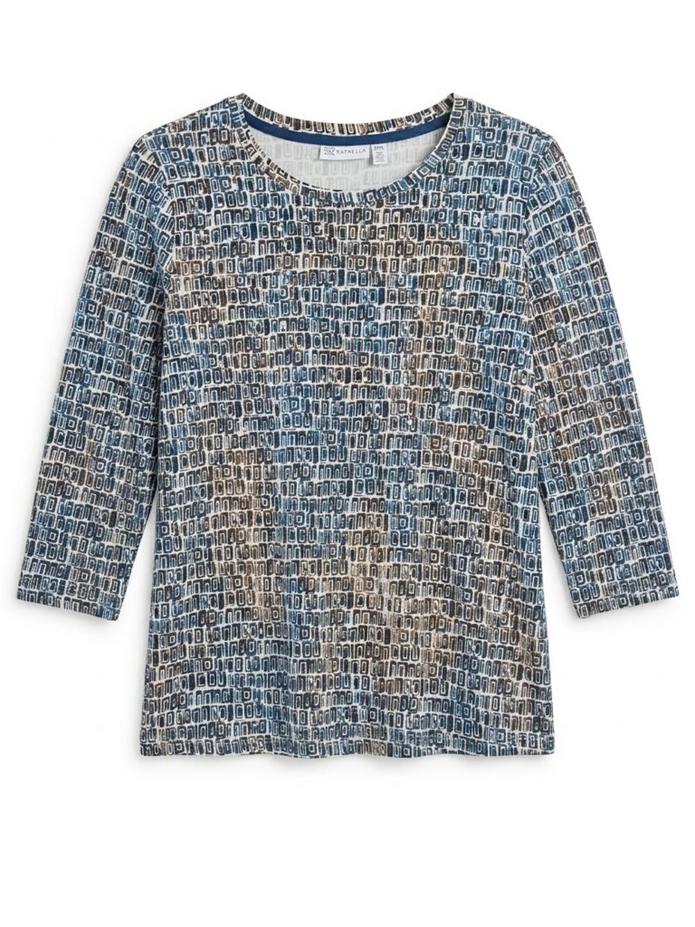 Rafaella Embellished Geometric Square Print Top Cotton Modal Blue Brown LP